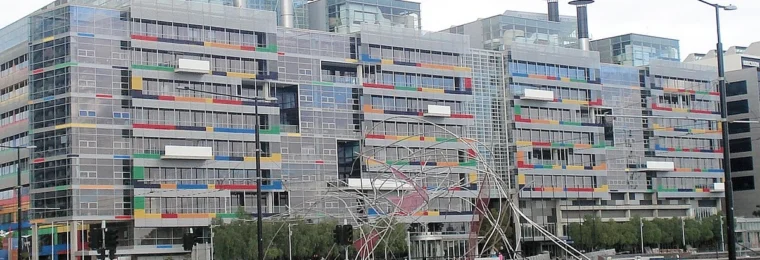 National Australia Bank office building in Melbourne Docklands with NAB signage on the facade.