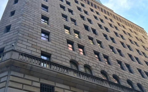 Federal Reserve Bank of New York headquarters building in Manhattan.