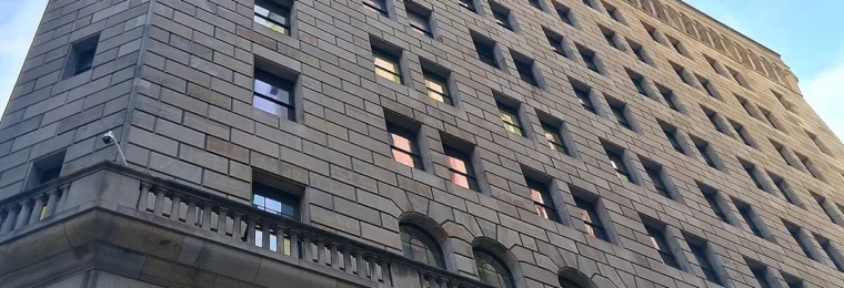 Federal Reserve Bank of New York headquarters building in Manhattan.