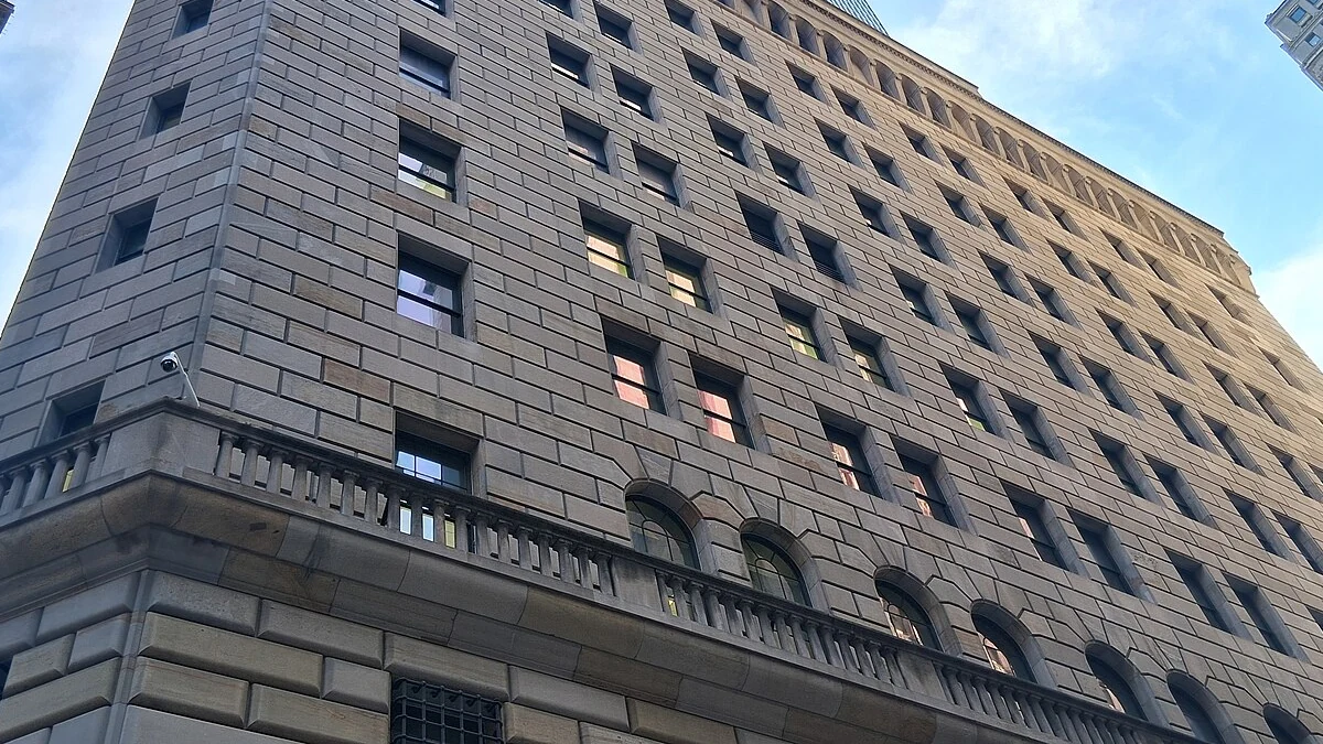 Federal Reserve Bank of New York headquarters building in Manhattan.