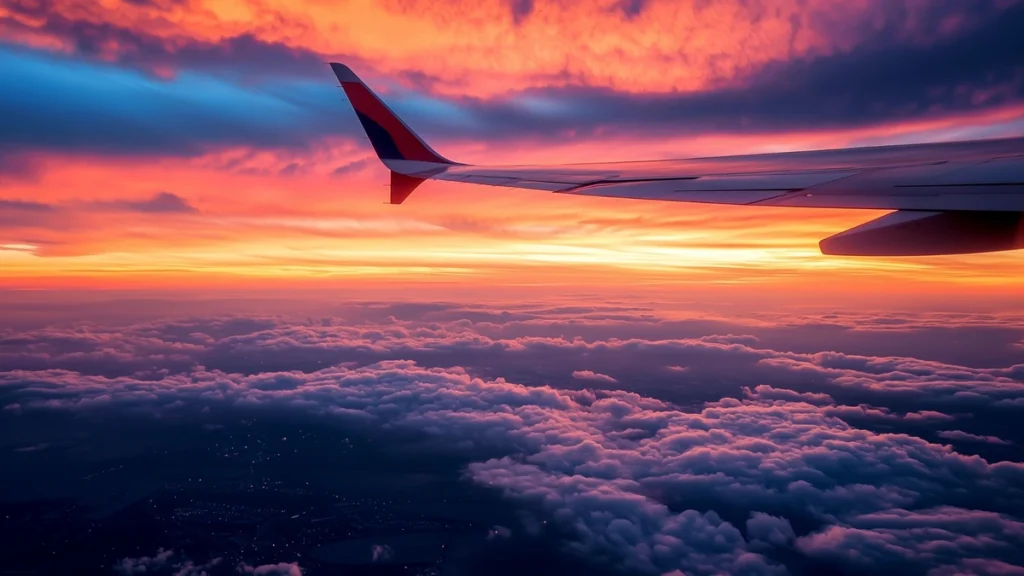 Aircraft wing above clouds at sunset, representing PHINIA's aerospace business.