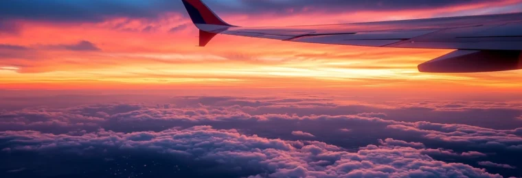 Aircraft wing above clouds at sunset, representing PHINIA's aerospace business.