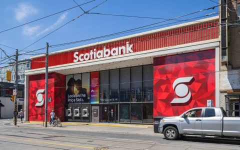 Scotiabank branch at 222 Queen Street West in downtown Toronto.