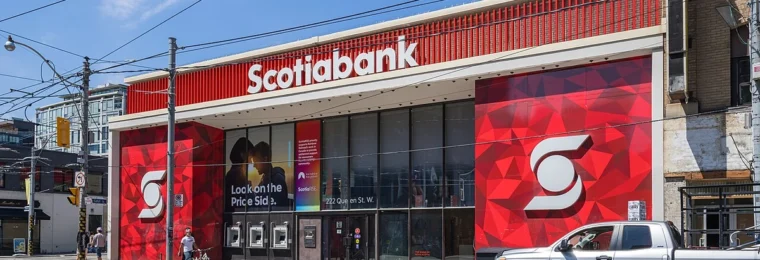 Scotiabank branch at 222 Queen Street West in downtown Toronto.