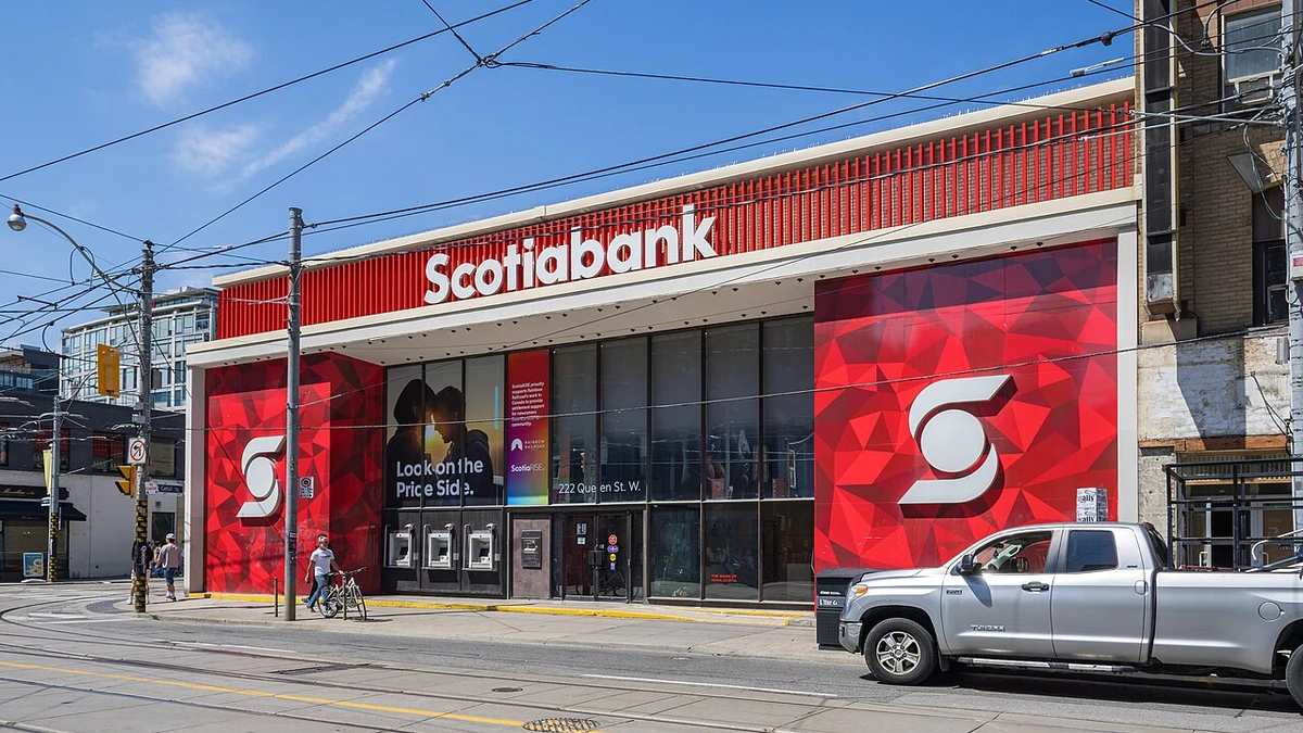 Scotiabank branch at 222 Queen Street West in downtown Toronto.