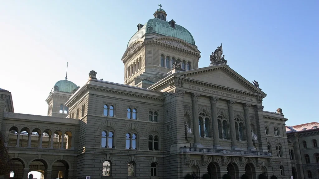 Federal Palace in Bern, Switzerland, seen from the front.