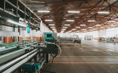 Industrial production line and machinery inside a large modern factory.