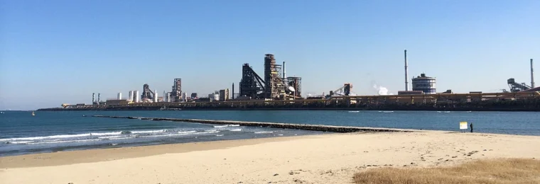 POSCO steelworks across the water from Songdo Beach in Pohang, South Korea.