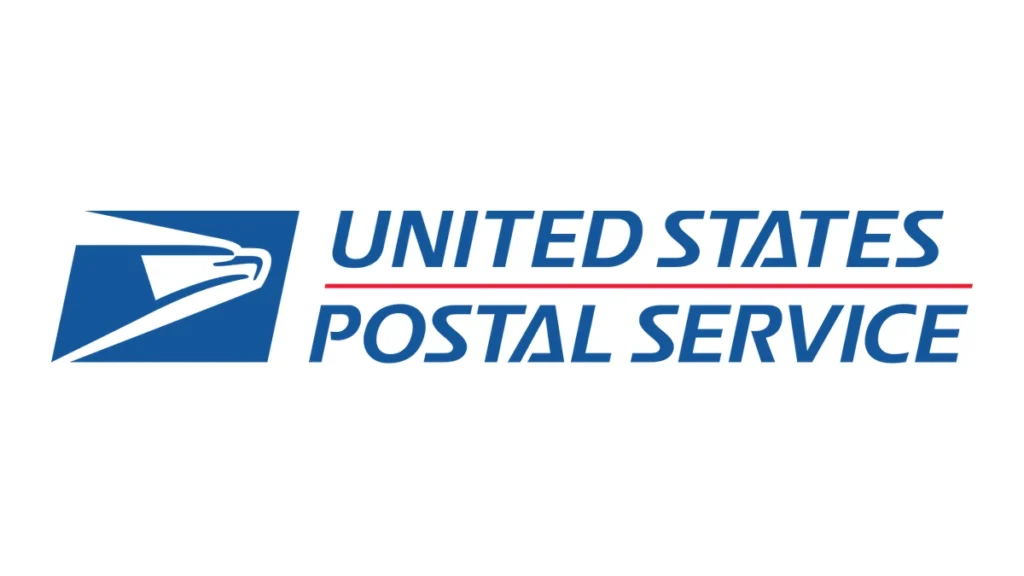 United States Postal Service logo in blue and red.