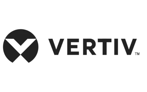 Vertiv corporate logo with its circular emblem and wordmark in dark gray.