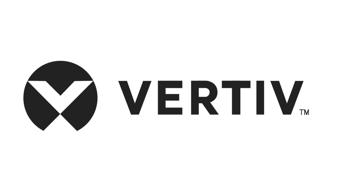Vertiv corporate logo with its circular emblem and wordmark in dark gray.